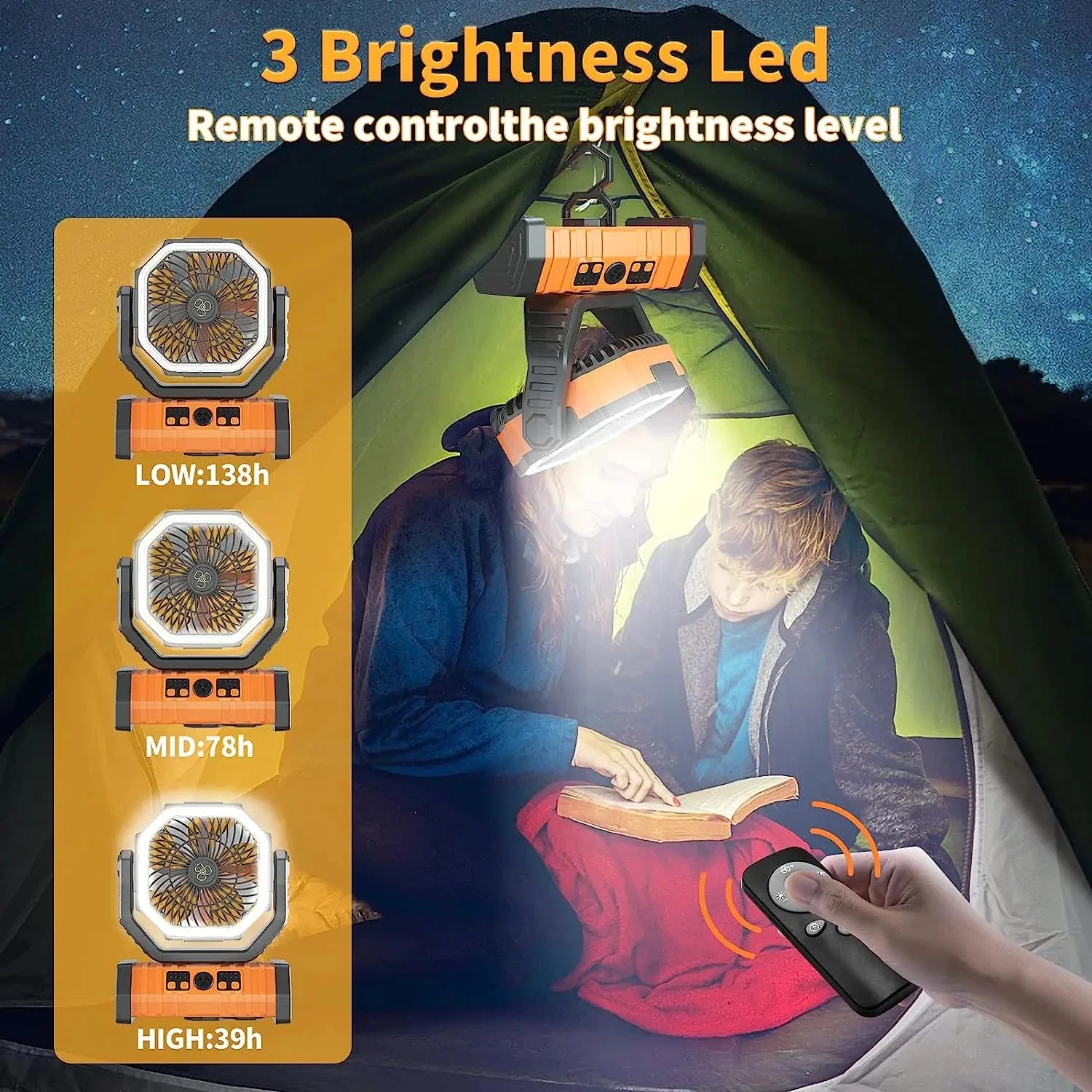 LodgeLoom™ 20,000mAh Portable Rechargeable Fan with LED Light