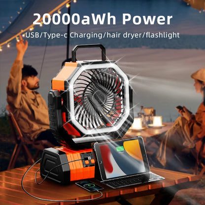 LodgeLoom™ 20,000mAh Portable Rechargeable Fan with LED Light